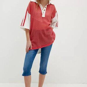 Free People We The Free Karlie Polo Oversized Mesh Button Tunic Top S